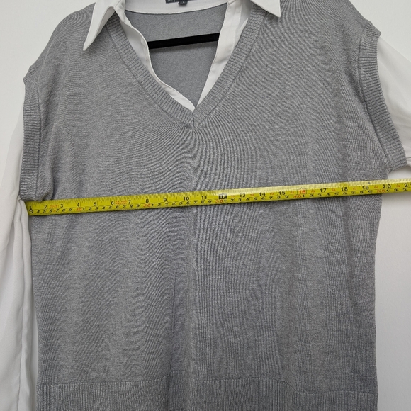 Adrianna Papell Mixed Media Chiffon And Knit Academia V-Neck Sweater Top Sz L - Picture 10 of 14